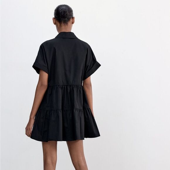 Zara Short Black Oxford Dress New - Picture 6 of 9